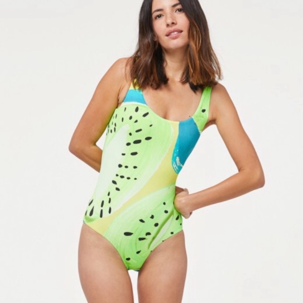 Anthropologie Onia Kelly Kiwi Print One - Piece Scoop Neck Swimsuit L NWT